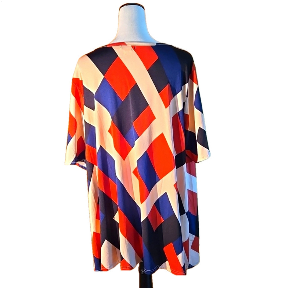 Beyond This Place 2X Colorblock Tunic Top Geometric Art Deco Print Elbow Sleeve - Picture 4 of 12